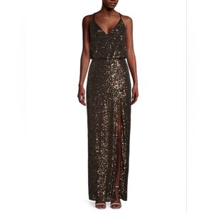 Aidan Mattox black and gold sequin dress